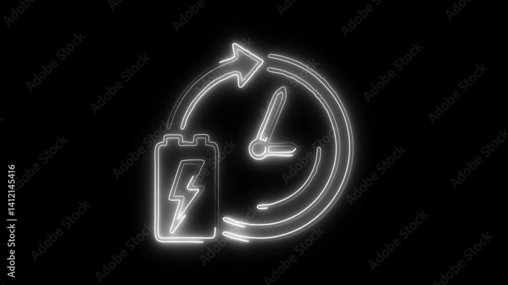 Glowing neon battery Cell Working Period icon isolated on black background. HD Video motion graphic animation Glowing neon battery Cell Working Period icon isolated on black background. HD Video motion graphic animation