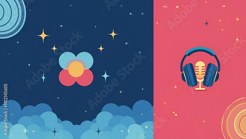 Elevate Your Podcast Brand: Cohesive Logo Design & Dynamic Color Palettes for Distinctive Audio Network Identity in Photo Stock Concept with Engaging Visuals