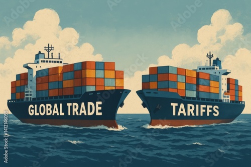 Two Cargo Ships Represent Global Trade and Tariffs in a Maritime Setting