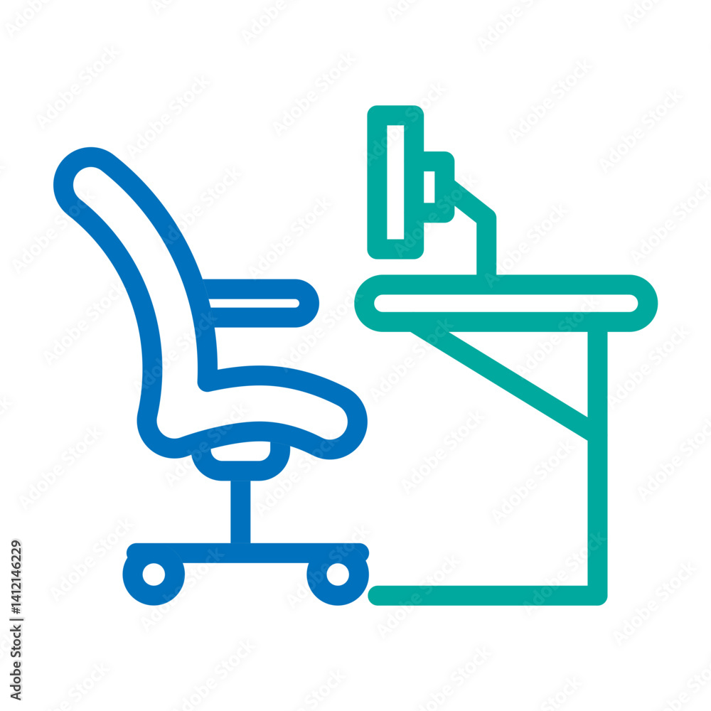 Desk and Chair Vector Line Dark Blue with Bluish Green Icon Design Desk and Chair Vector Line Dark Blue with Bluish Green Icon Design