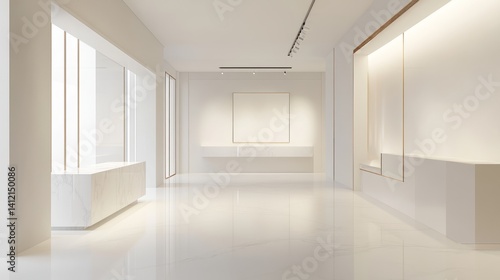 Minimalist retail space with clean lines and soft lighting, embodying modern simplicity and serene elegance.
