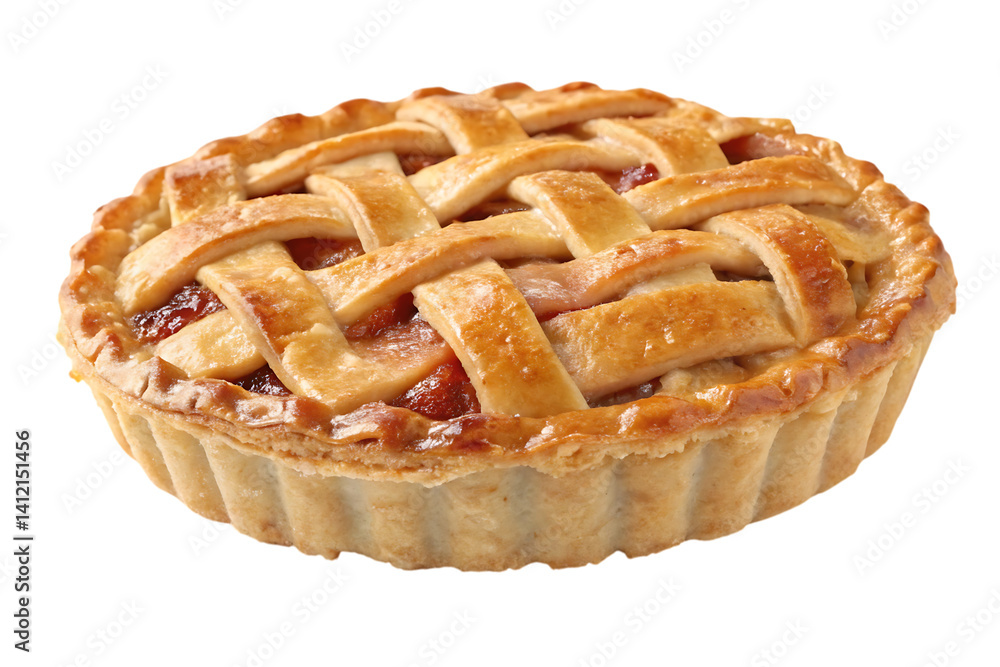 Φωτογραφία A golden-brown apple pie, its lattice crust promising a sweet and comforting taste, perfect for a cozy autumn afternoon against a bright white background