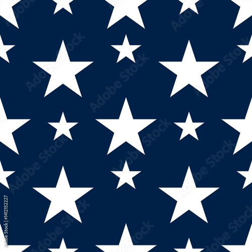 A repeating vector pattern of white stars on a dark blue background, creating a bold and striking visual effect.
