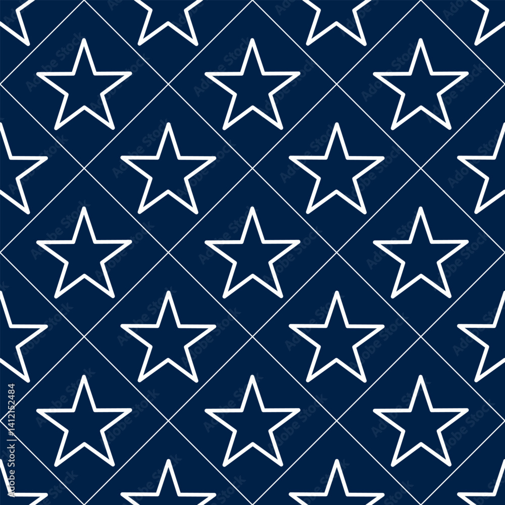 A seamless vector pattern featuring white outlined stars on a dark navy blue background, creating a modern and stylish design suitable for various applications. A seamless vector pattern featuring white outlined stars on a dark navy blue background, creating a modern and stylish design suitable for various applications.