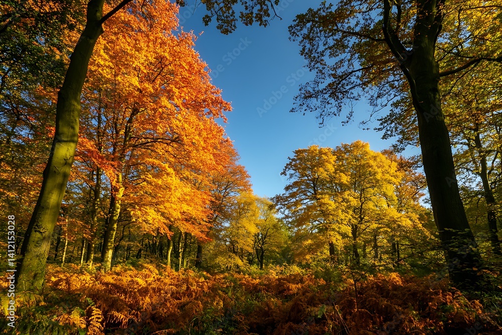 Stunning Autumn Woodland Trees in Golden and Red Shades. Stunning Autumn Woodland Trees in Golden and Red Shades.