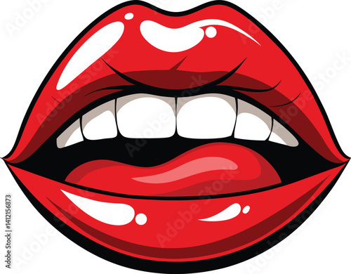 Red Lips with Tongue Out Pop Art Style Illustration