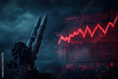 Nuclear missiles and falling stock market charts during war