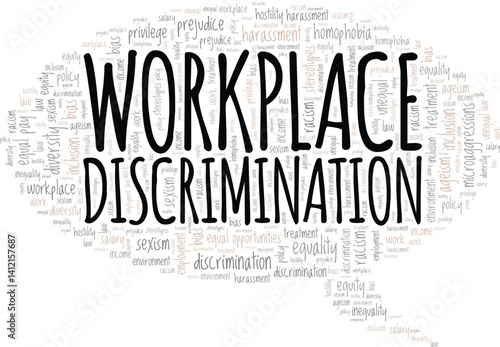 Workplace Discrimination word cloud conceptual design isolated on white background.