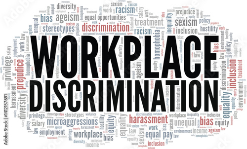 Workplace Discrimination word cloud conceptual design isolated on white background.