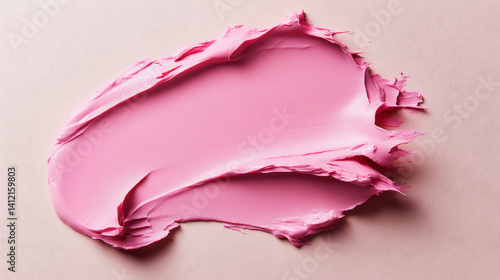 Smooth pink cosmetic cream or makeup foundation smeared on a soft beige background. Generative AI