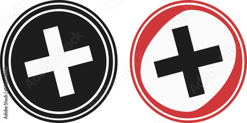 Minimalist Plus and Minus Symbol Graphic with Bold Contrast in Modern Flat Design Style
