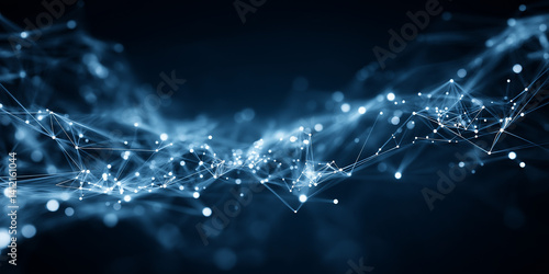 Futuristic blue network of connected points and glowing lines
