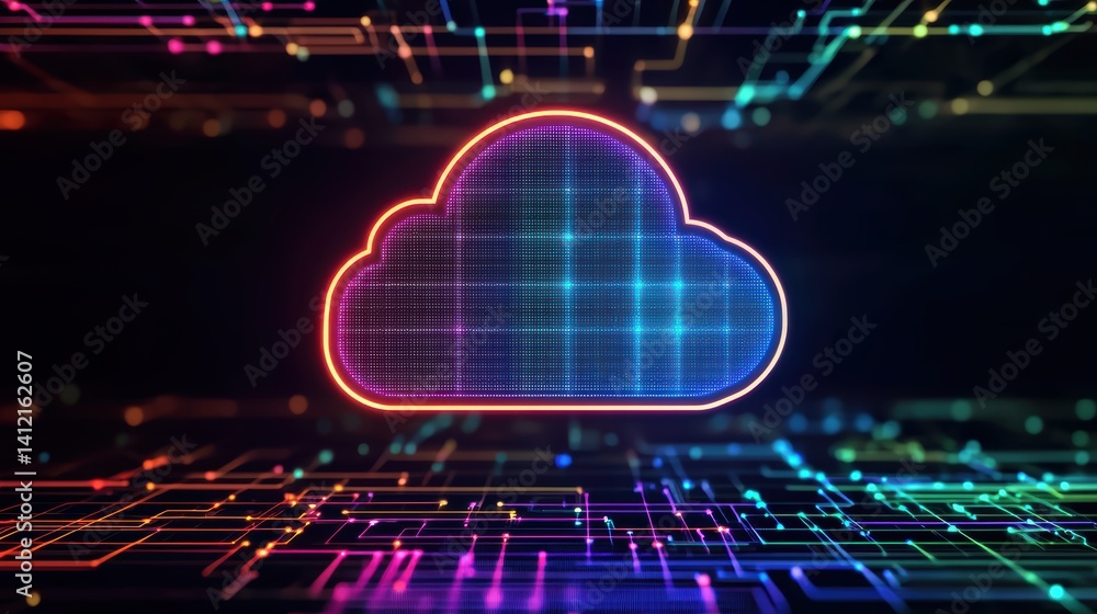 Colorful cloud icon with digital background design. Colorful cloud icon with digital background design.