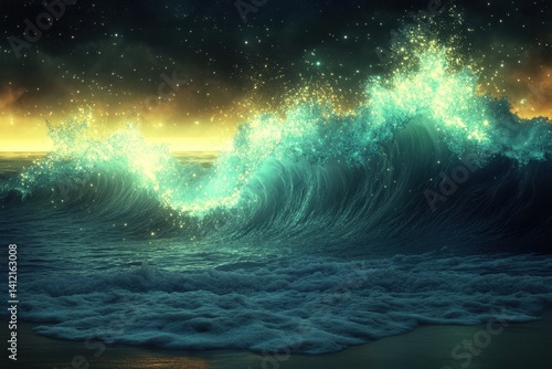 Wallpaper Mural Magical waves shimmer under the twilight sky at the ocean's edge Torontodigital.ca