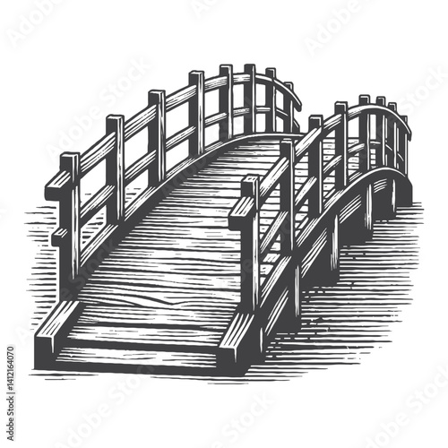 Simple Wooden Bridge Front View Vector Design – Vintage Logo & Retro Illustration