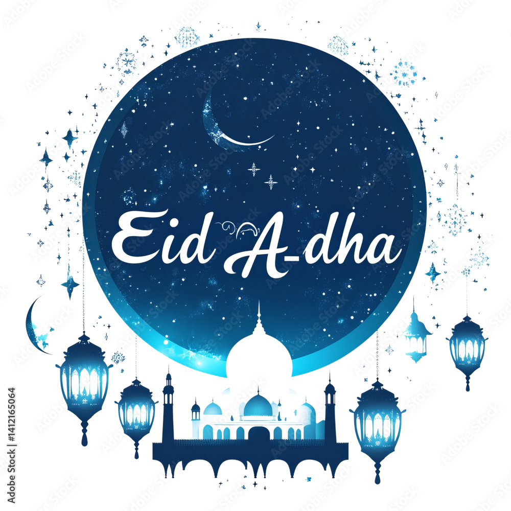 Eid Al-Adha background with moon and lanterns, vector illustration Eid Al-Adha background with moon and lanterns, vector illustration