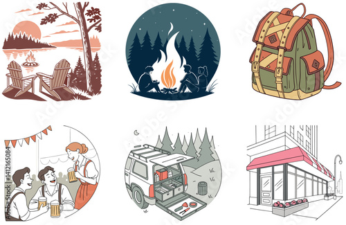 Camping Bundle. White Caravan Tropical Escape Collection Illustrations