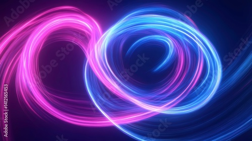 Dynamic Swirls of Purple and Blue Light Intertwining in a Dark Abstract Background