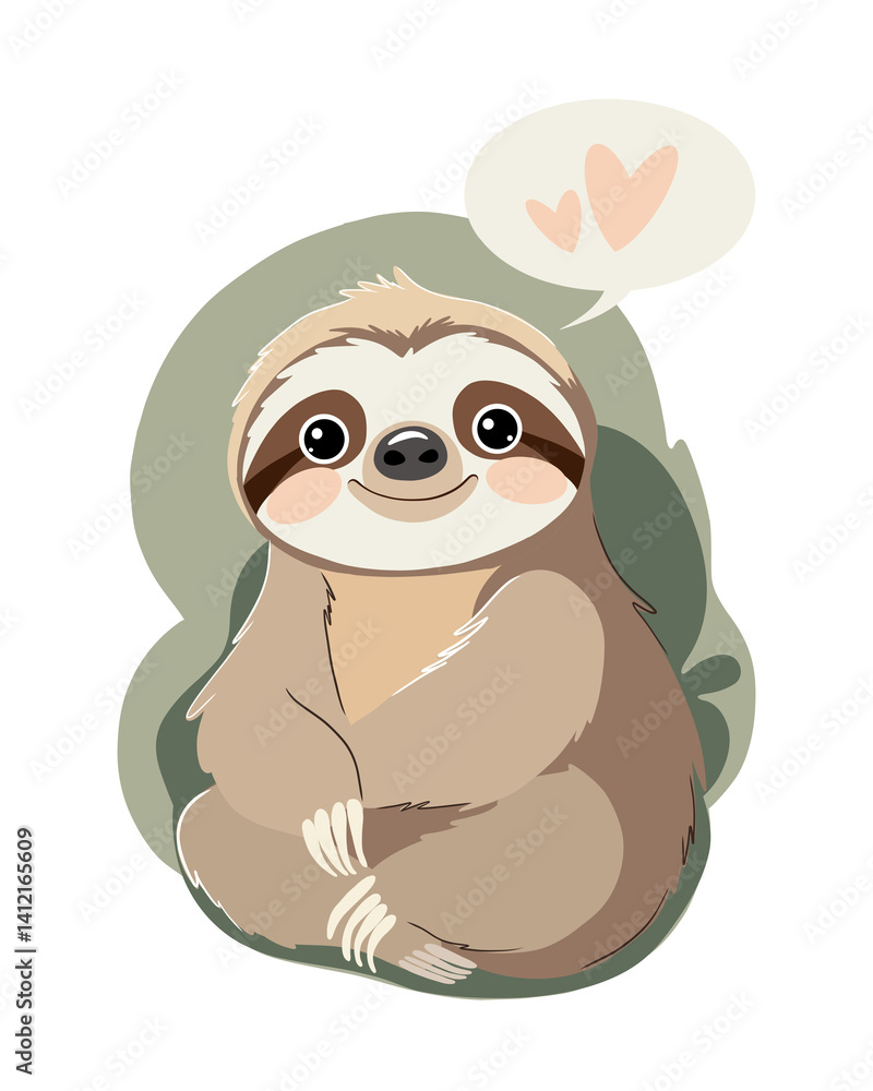 Obraz premium A cute sloth with hearts, transparent, illustration, artwork