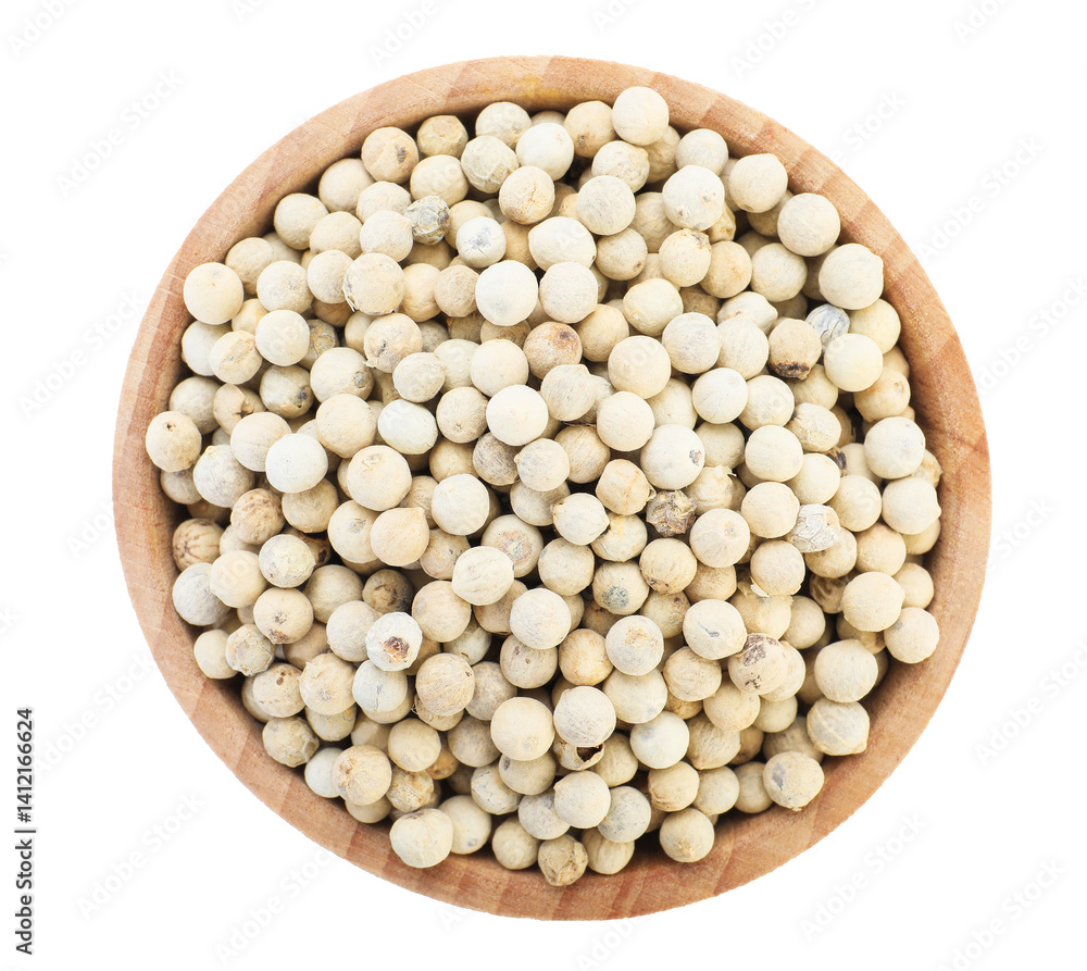 Aromatic pepper in bowl isolated on white, top view Aromatic pepper in bowl isolated on white, top view