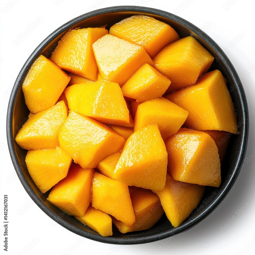 Bowl filled with chunks of a vibrant yellow fruit, perfect for a healthy snack or tropical dessert. Delicious and visually appealing. Bowl filled with chunks of a vibrant yellow fruit, perfect for a healthy snack or tropical dessert. Delicious and visually appealing.
