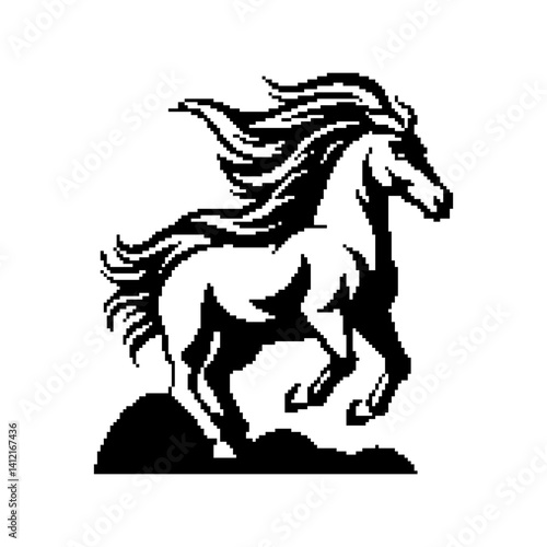 A dynamic silhouette of a galloping horse with flowing mane