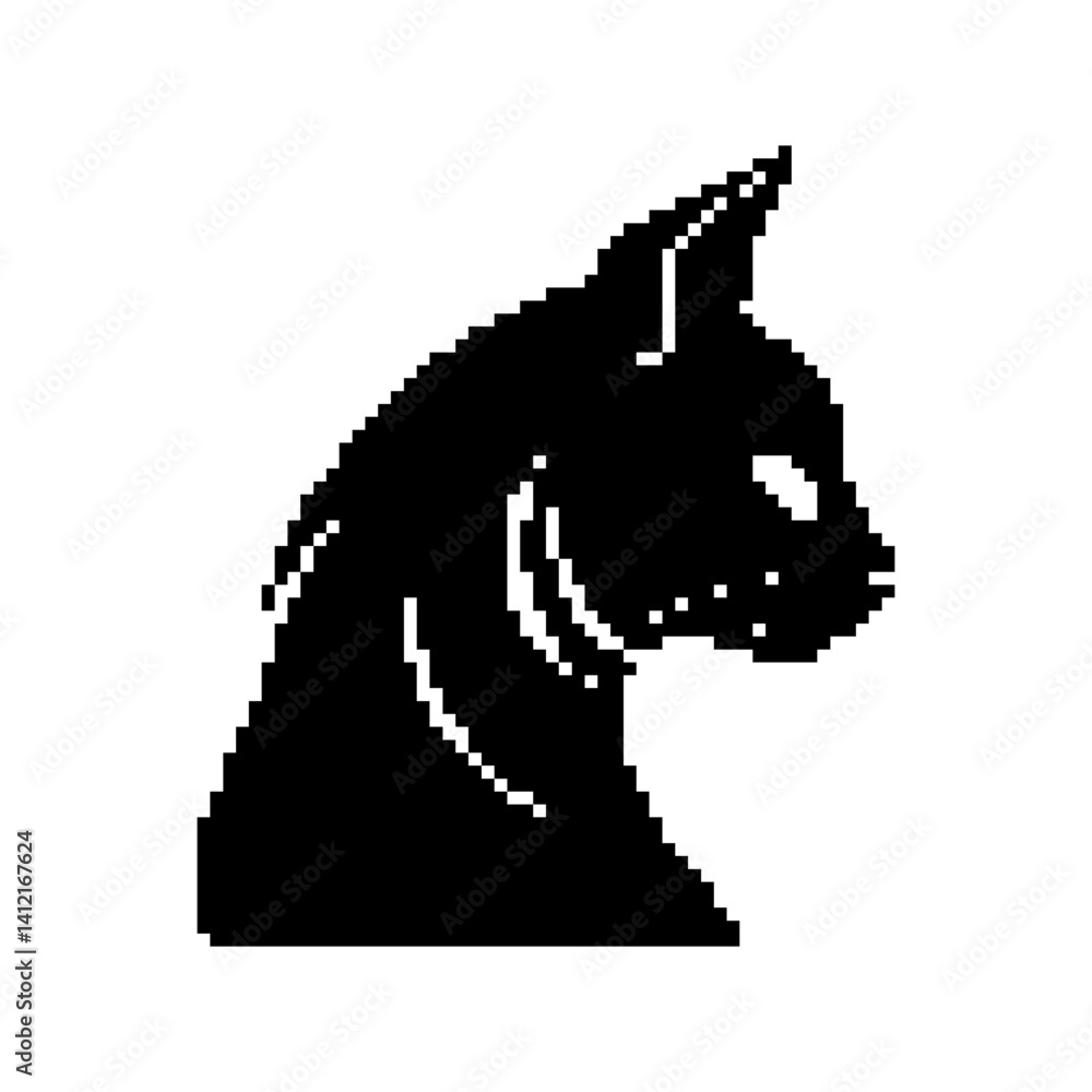 Minimalist pixel art of a black cat's profile in a retro style Minimalist pixel art of a black cat's profile in a retro style