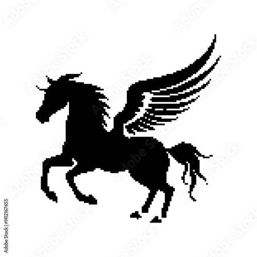 Silhouette of a winged horse in a dynamic pose