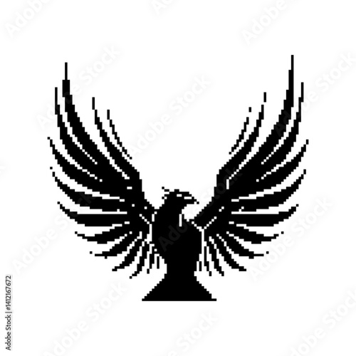 Stylized silhouette of a phoenix with elaborate wings