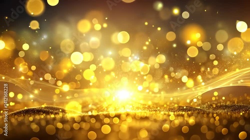 Golden Shimmering Particles and Abstract Waves on a Sparkling Background