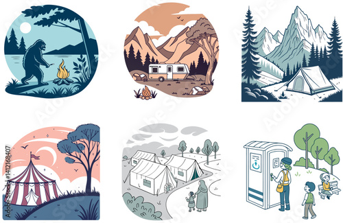 Camping Bundle. Adorable Dog Cowboy Hat Collection Illustrations