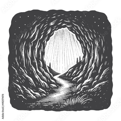 Simple Cave Hole Vector Design – Vintage Logo & Retro Illustration