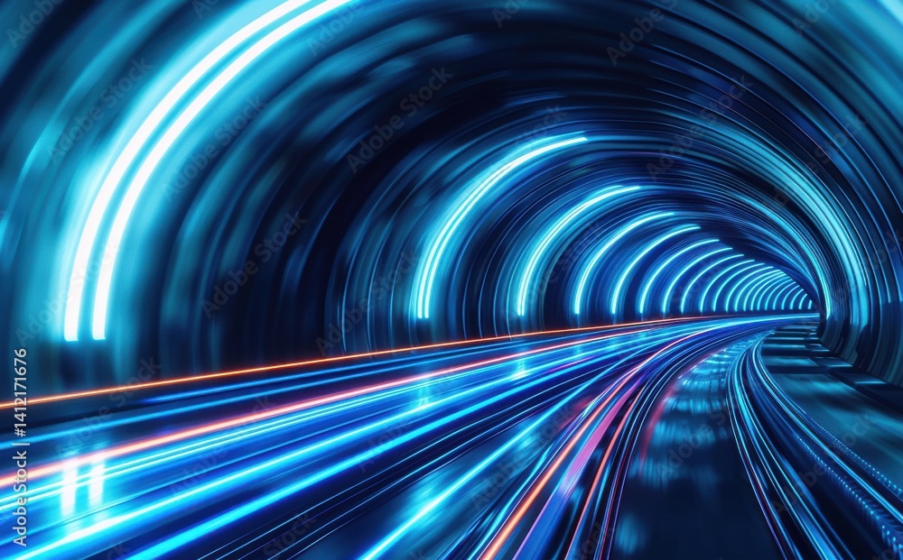 A tunnel with a blue light shining on it A tunnel with a blue light shining on it
