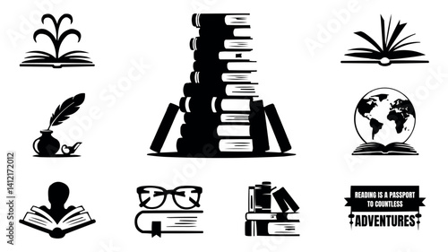World Book Day Icons Set Vector Illustration for Education and Reading