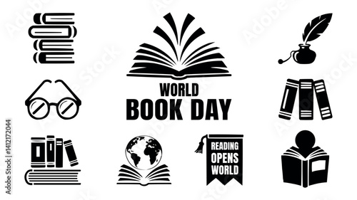 World Book Day Icons Set Vector Illustration for Education and Reading