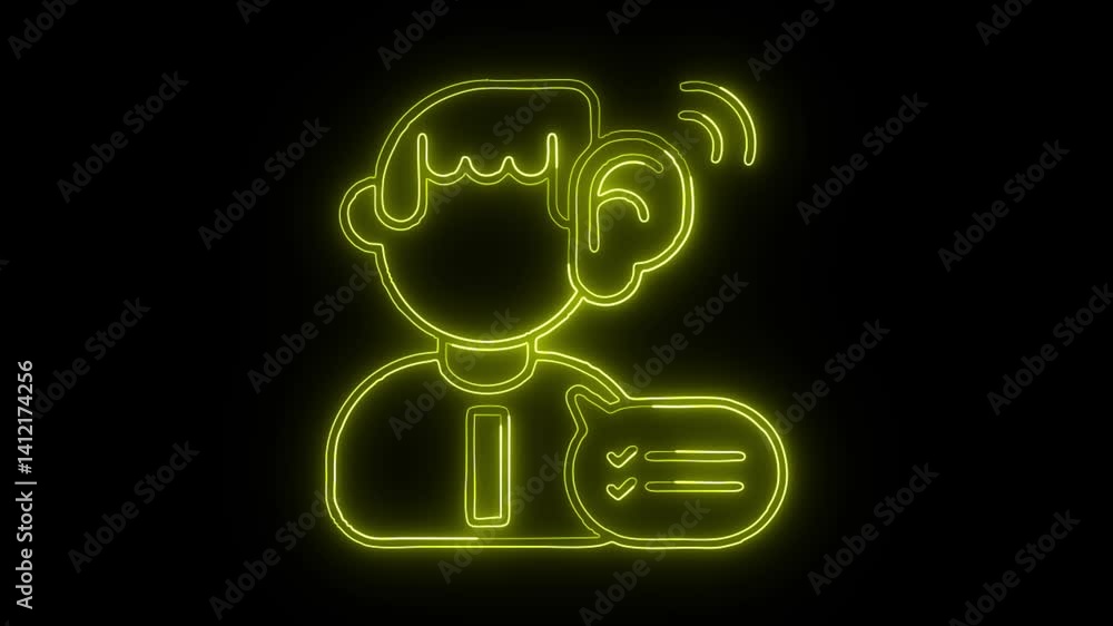 Glowing neon Communication Skill paying attention icon isolated on black background. HD Video motion graphic animation Glowing neon Communication Skill paying attention icon isolated on black background. HD Video motion graphic animation