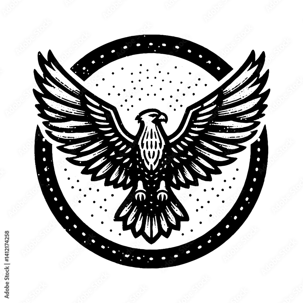 Obraz premium Simple Golden Eagle Flying Vector Design – Vintage Logo & Retro Illustration