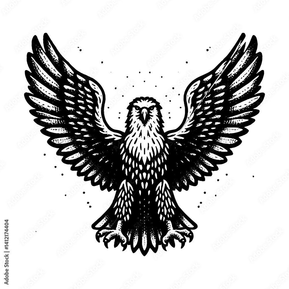 Obraz premium Simple Golden Eagle Flapping Its Wings Vector Design – Vintage Logo & Retro Illustration