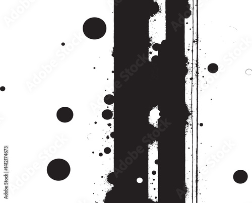 Abstract Black Painting with Vertical Lines and Spots in Minimalist Style