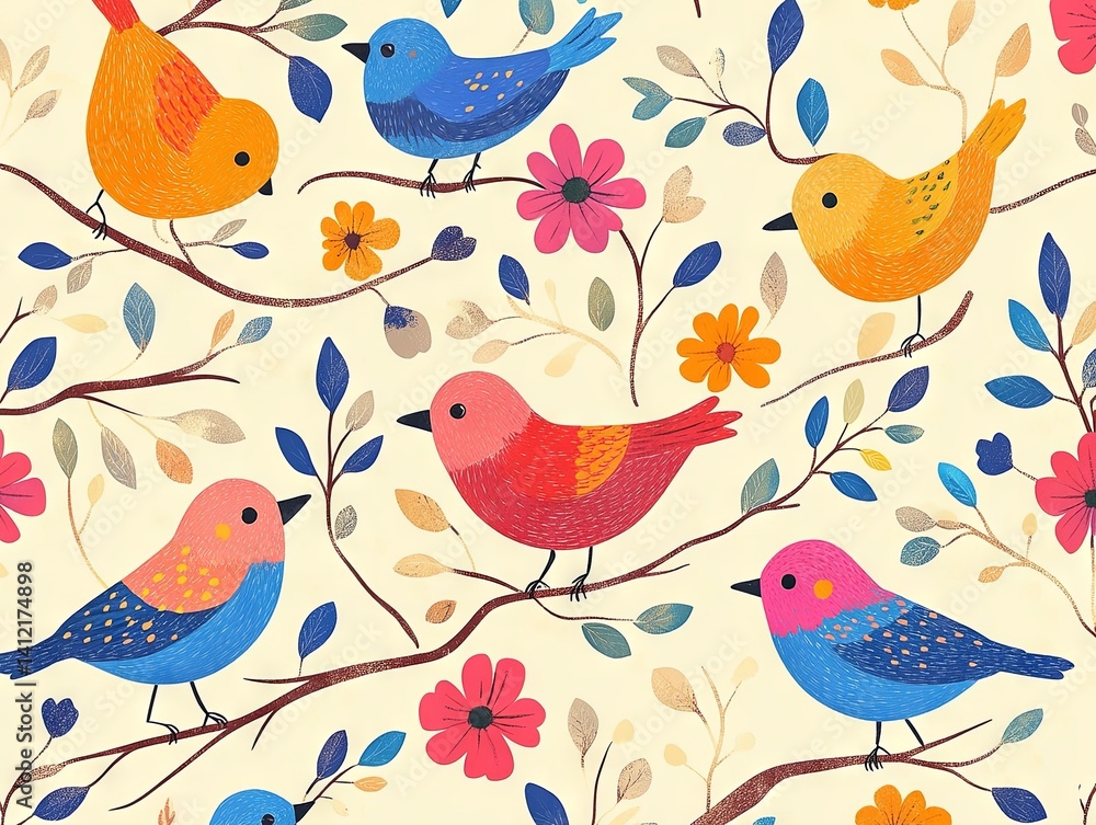 Obraz premium seamless pattern with birds, set of birds