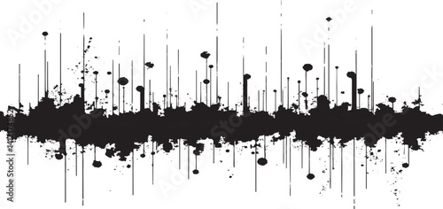 Abstract Black Painting with Vertical Lines and Spots in Minimalist Style