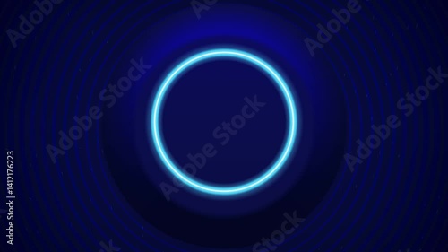 Glowing Blue Neon Circle Centered on Dark Background with Subtle Radial Patterns, Futuristic Ambiance, and Abstract Design for Modern, Minimalistic Aesthetic digital technology background