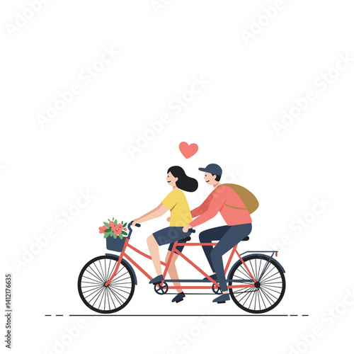 Tandem bike riding couple expressing love while cycling outdoors  