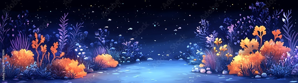 Fototapeta premium Underwater Garden Scene at Night
