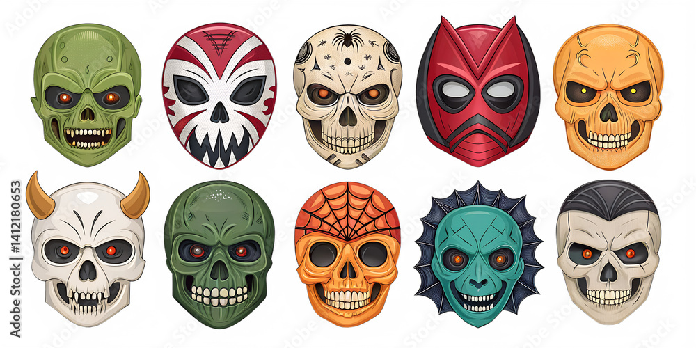 various halloween masks isolated on transparent background various halloween masks isolated on transparent background