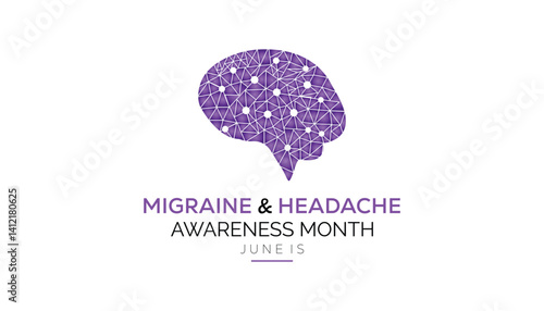 June is National Migraine and Headache Awareness Month. Vector template Design for banner, greeting card, poster, prints, social media post ,flyer , T shirt with background.