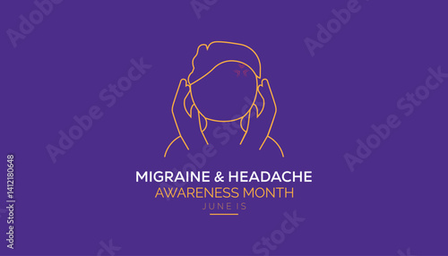June is National Migraine and Headache Awareness Month. Vector template Design for banner, greeting card, poster, prints, social media post ,flyer , T shirt with background.