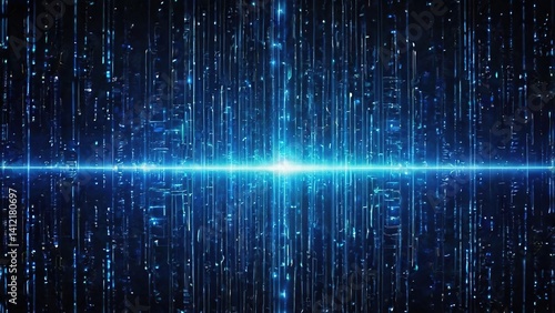 Shiny blue fiber optics technology design with bright light spots and motion lines