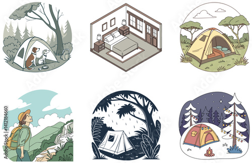 Camping Heritage. A Bundle of Tribal and Scenic Collection Illustrations