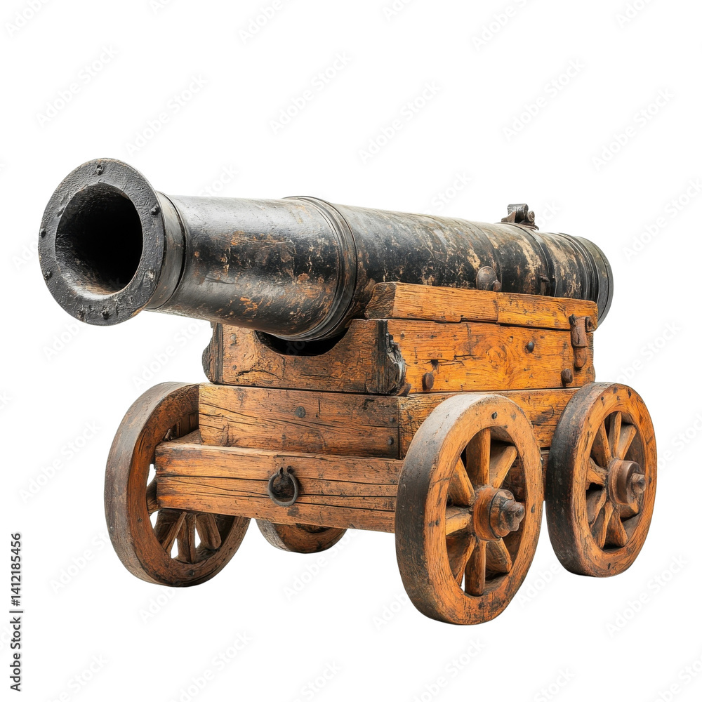 Old cannon on carriage on transparent background. Old cannon on carriage on transparent background.